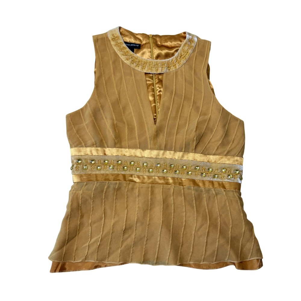 Y2K Spenser Jeremy Gold Silk Beaded Rhinestone Top 90s Embellished Vintage Small